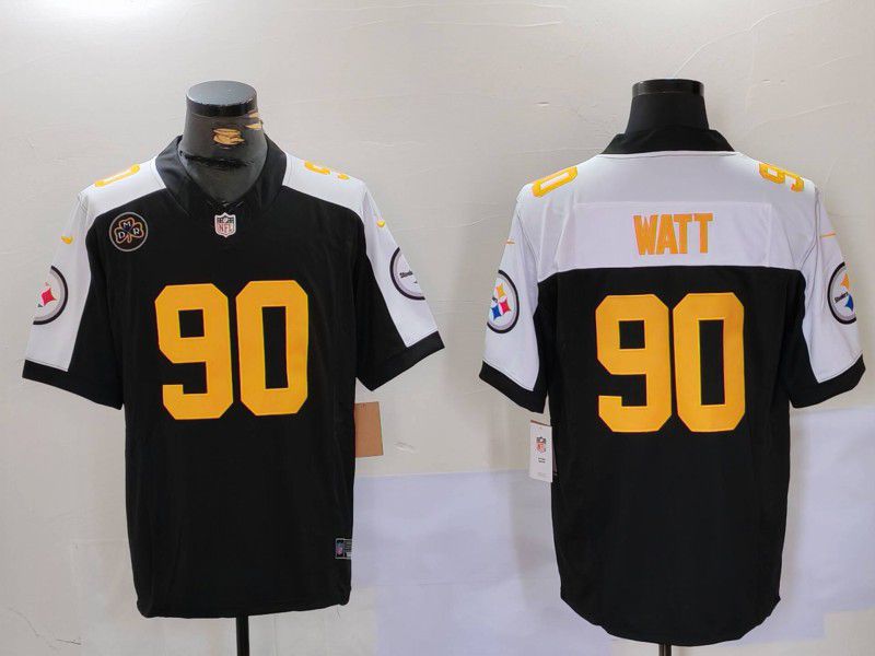 Men Pittsburgh Steelers 90 Watt Black Thanksgiving three generations 2024 Nike Vapor Limited NFL Jersey style 1
